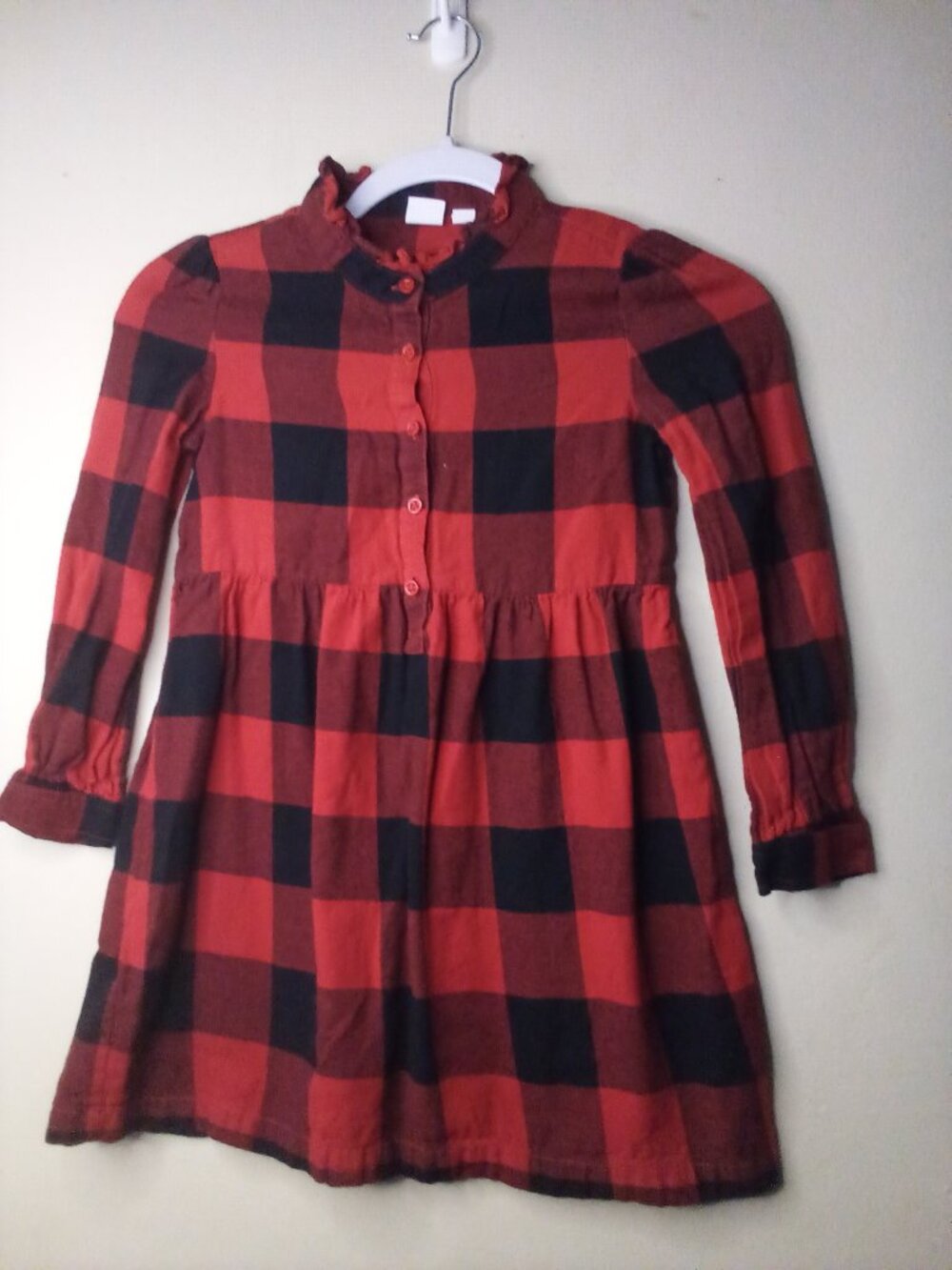 Gap Kids Dress Girls S 6-7 Long Sleeve Half Button Cotton Plaid Red Black